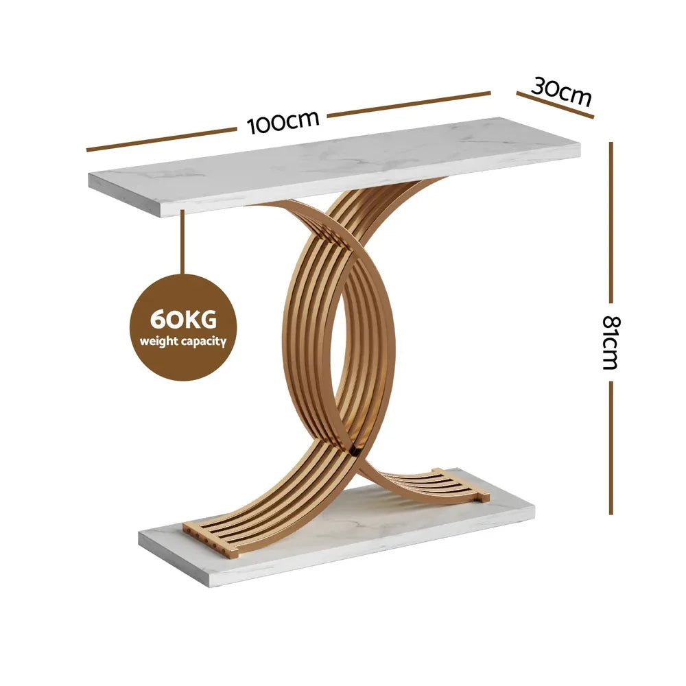 Artiss Console Table Marble Effect White&Gold - Mekamart Australia