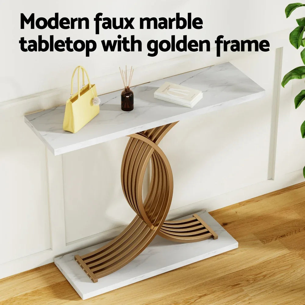 Artiss Console Table Marble Effect White&Gold - Mekamart Australia