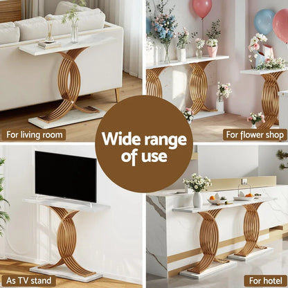 Artiss Console Table Marble Effect White&Gold - Mekamart Australia