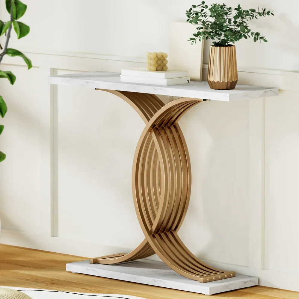 Artiss Console Table Marble Effect White&Gold - Mekamart Australia