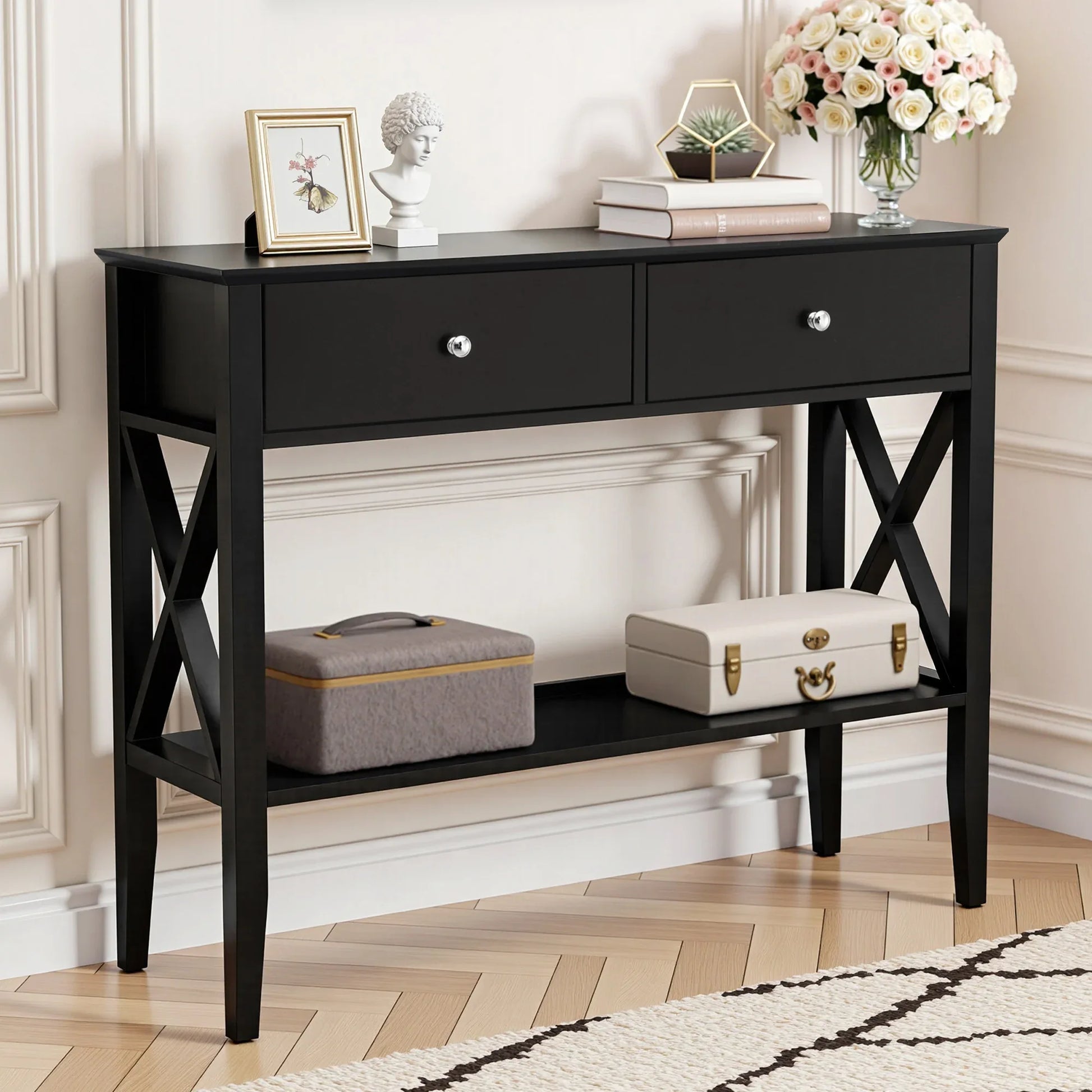 Artiss Console Table 2 Drawers 100CM Black - Mekamart Australia