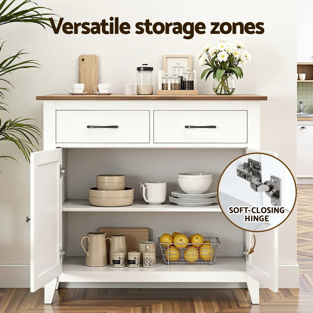 Artiss Buffet Sideboard Storage Cabinet Kitchen Cupboard Hallway 2 Drawers White - Mekamart Australia