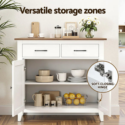Artiss Buffet Sideboard Storage Cabinet Kitchen Cupboard Hallway 2 Drawers White - Mekamart Australia