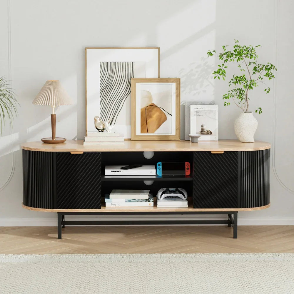Artiss TV Unit Entertainment Unit Storage Cabinet Black Pine - Mekamart Australia