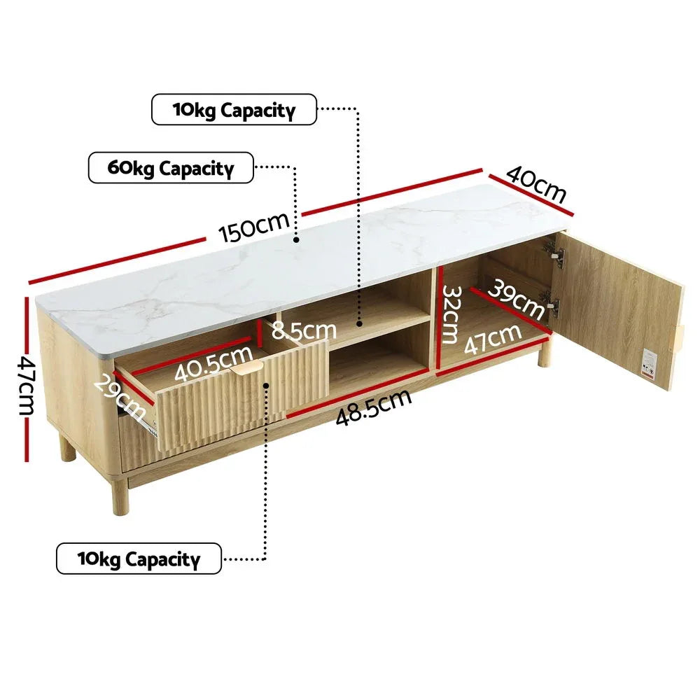 Artiss TV Unit Entertainment Unit Storage Drawer Shelf 150cm Pine - Mekamart Australia