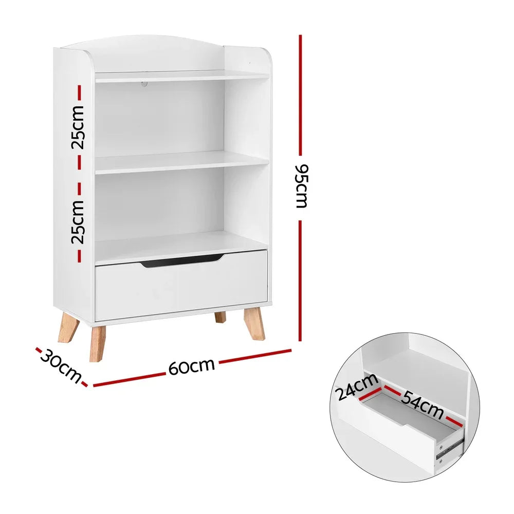 Keezi Kids Bookshelf 3 Tiers Storage Children Bookcase Toys Organiser Drawer - Mekamart Australia