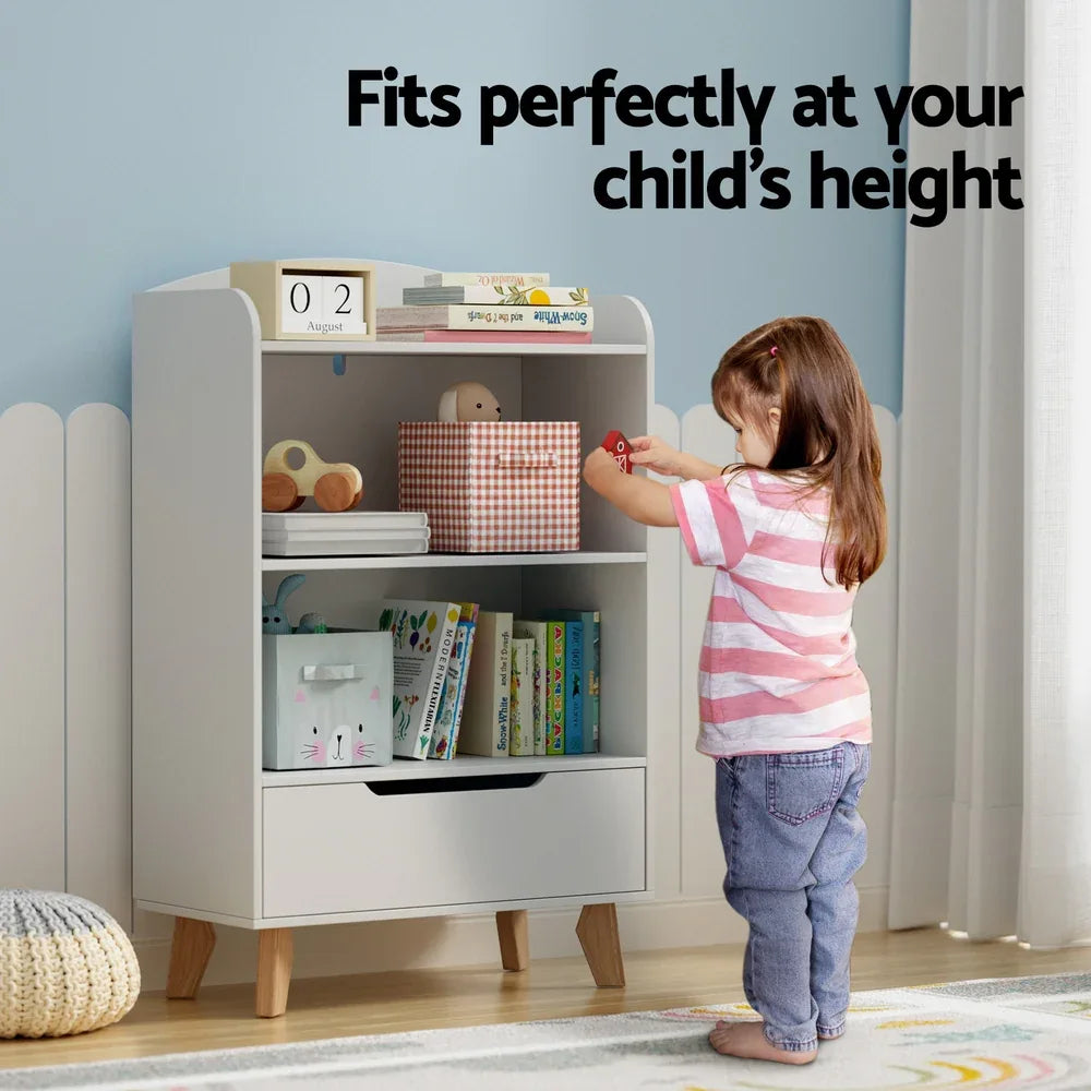 Keezi Kids Bookshelf 3 Tiers Storage Children Bookcase Toys Organiser Drawer - Mekamart Australia