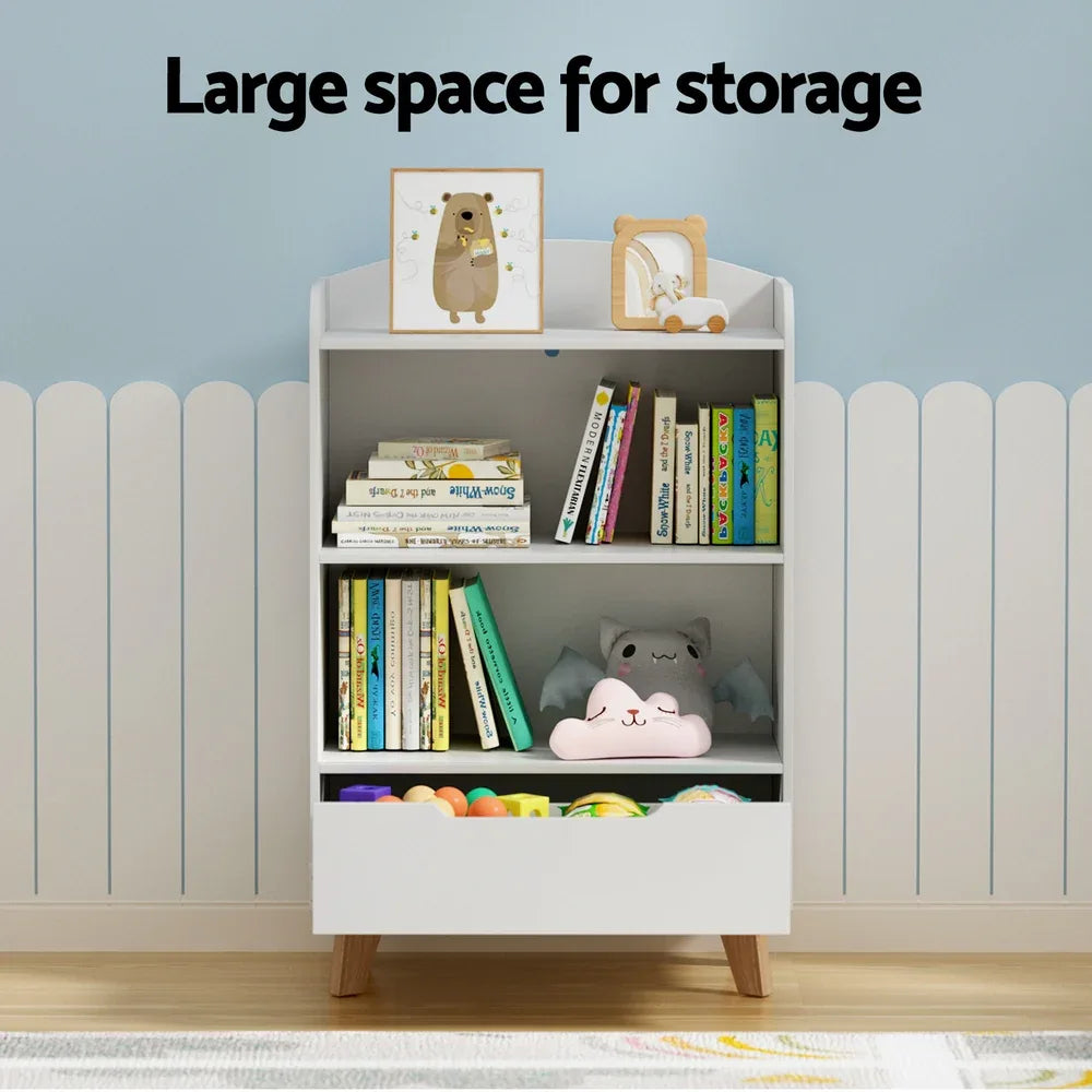 Keezi Kids Bookshelf 3 Tiers Storage Children Bookcase Toys Organiser Drawer - Mekamart Australia