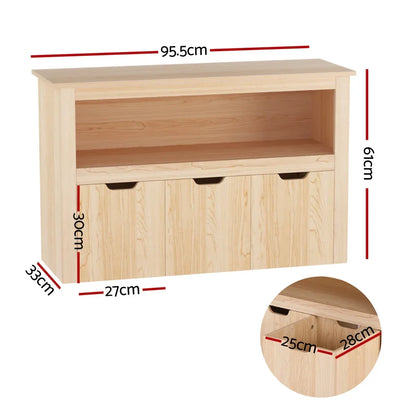 Keezi Kids Bookshelf 3 Drawers Storage Children Bookcase Toy Organiser Display Wooden - Mekamart Australia