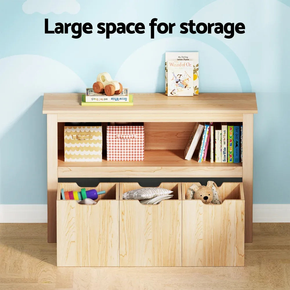 Keezi Kids Bookshelf 3 Drawers Storage Children Bookcase Toy Organiser Display Wooden - Mekamart Australia