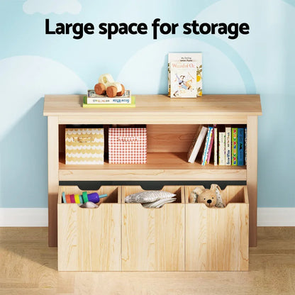 Keezi Kids Bookshelf 3 Drawers Storage Children Bookcase Toy Organiser Display Wooden - Mekamart Australia
