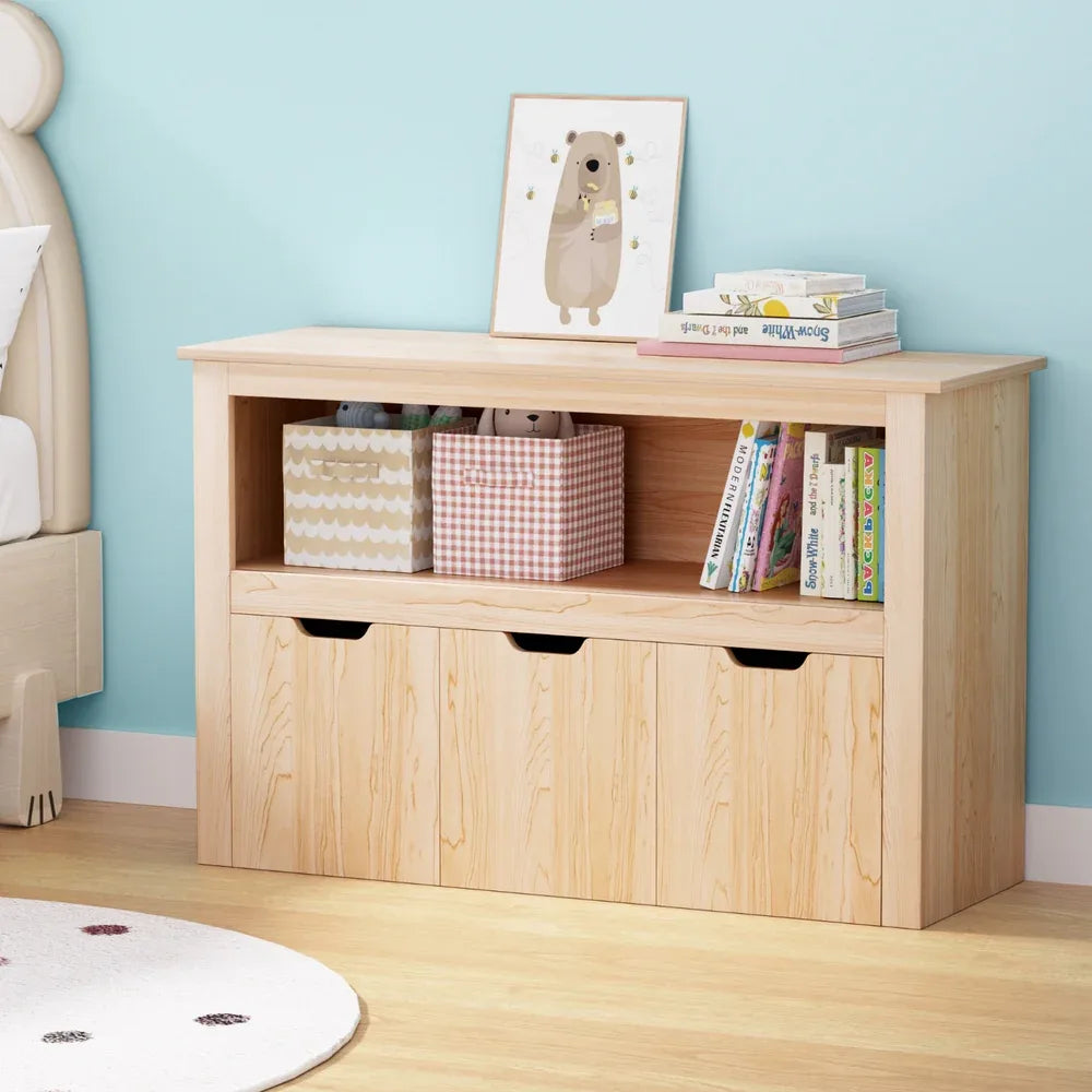 Keezi Kids Bookshelf 3 Drawers Storage Children Bookcase Toy Organiser Display Wooden - Mekamart Australia