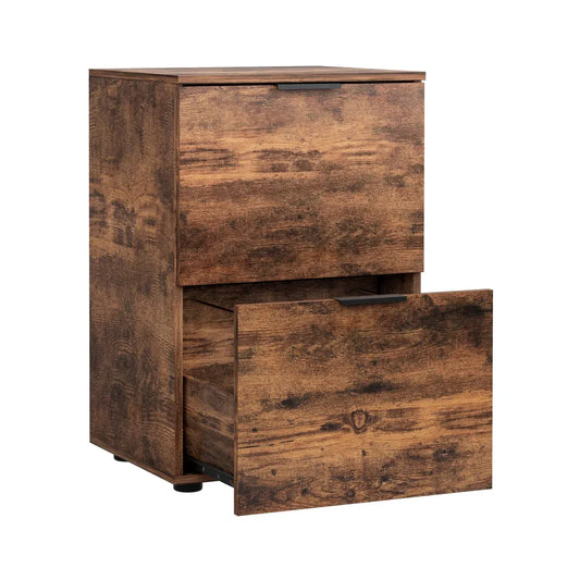 Artiss Filing Cabinet Files Storage Office Shelves File Organiser Rustic Brown 2 Drawer - Mekamart Australia