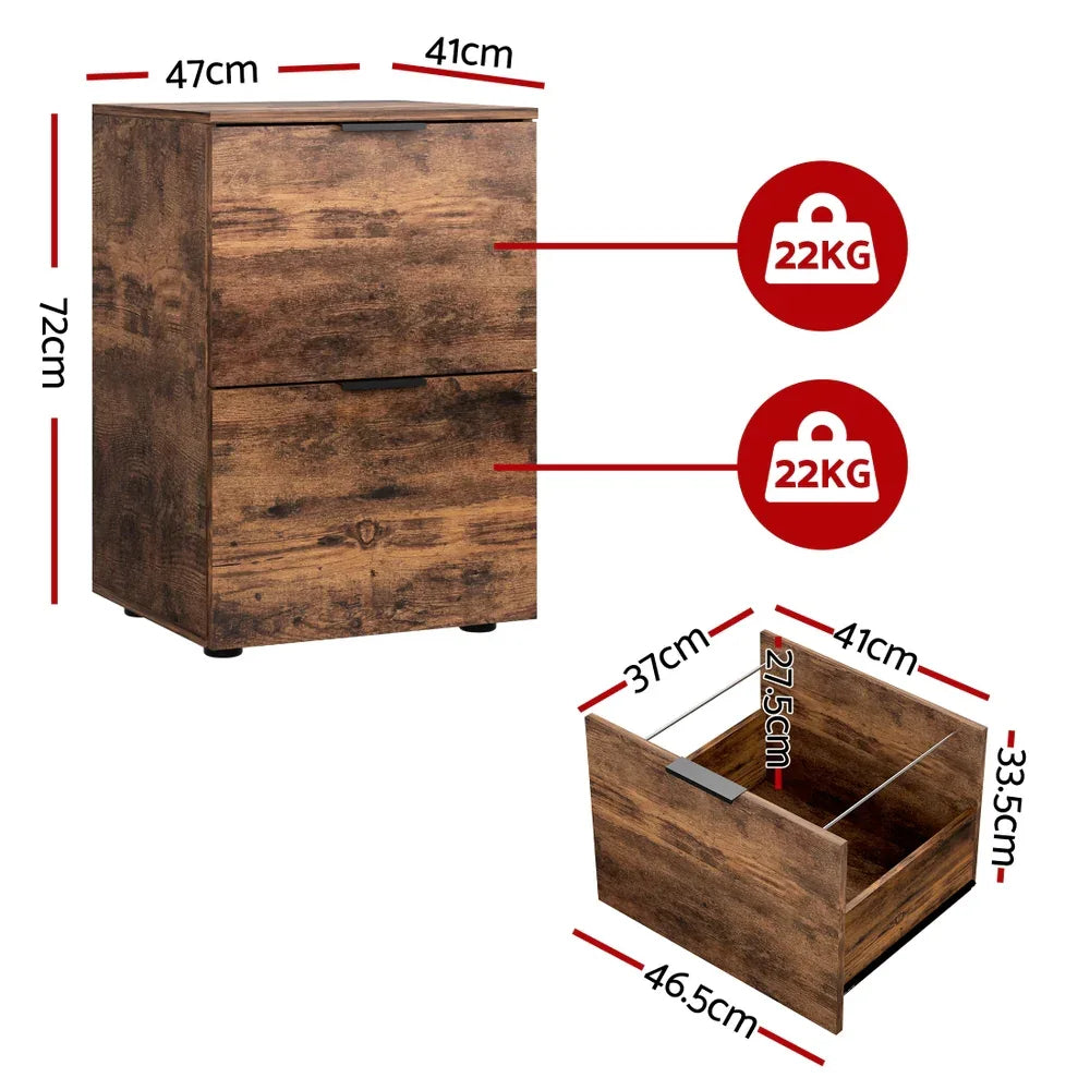 Artiss Filing Cabinet Files Storage Office Shelves File Organiser Rustic Brown 2 Drawer - Mekamart Australia