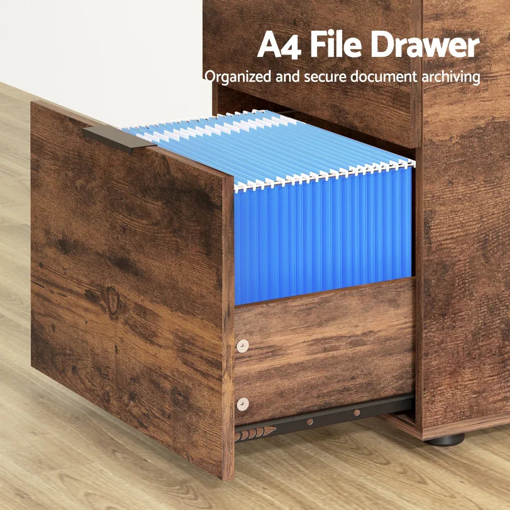 Artiss Filing Cabinet Files Storage Office Shelves File Organiser Rustic Brown 2 Drawer - Mekamart Australia