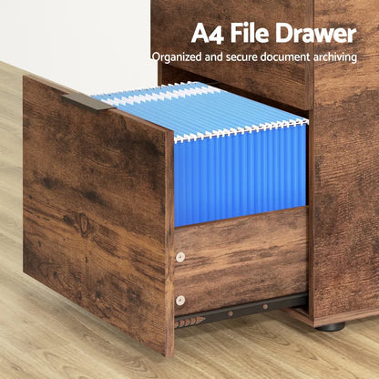 Artiss Filing Cabinet Files Storage Office Shelves File Organiser Rustic Brown 2 Drawer - Mekamart Australia