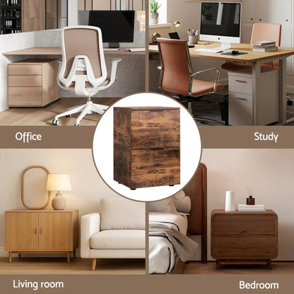 Artiss Filing Cabinet Files Storage Office Shelves File Organiser Rustic Brown 2 Drawer - Mekamart Australia