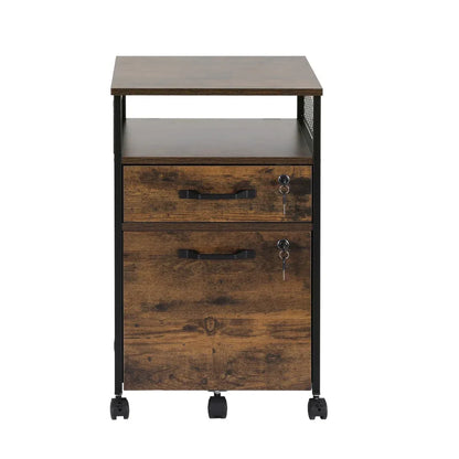 Artiss Filing Cabinet File Cabinet with Wheels 2 Drawer Storage Rustic Brown - Mekamart Australia