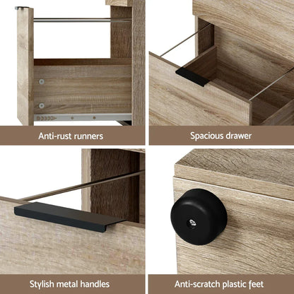Artiss Filing Cabinet Files Storage Office Shelves File Organiser Oak 2 Drawer - Mekamart Australia