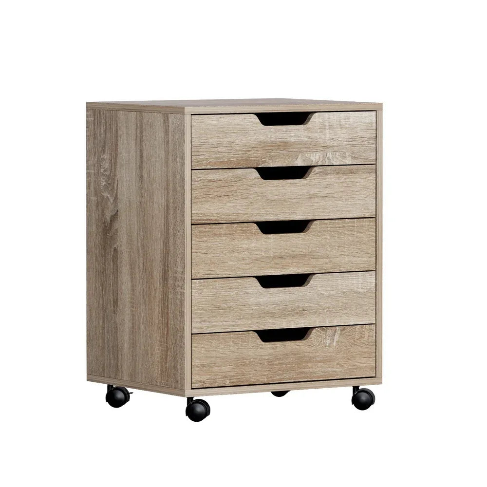 Artiss 5-Drawer Filing Cabinet Mobile Rolling Storage Cabinet Chest of Drawers Stand Scratch Beige - Mekamart Australia