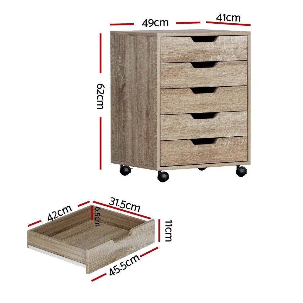 Artiss 5-Drawer Filing Cabinet Mobile Rolling Storage Cabinet Chest of Drawers Stand Scratch Beige - Mekamart Australia