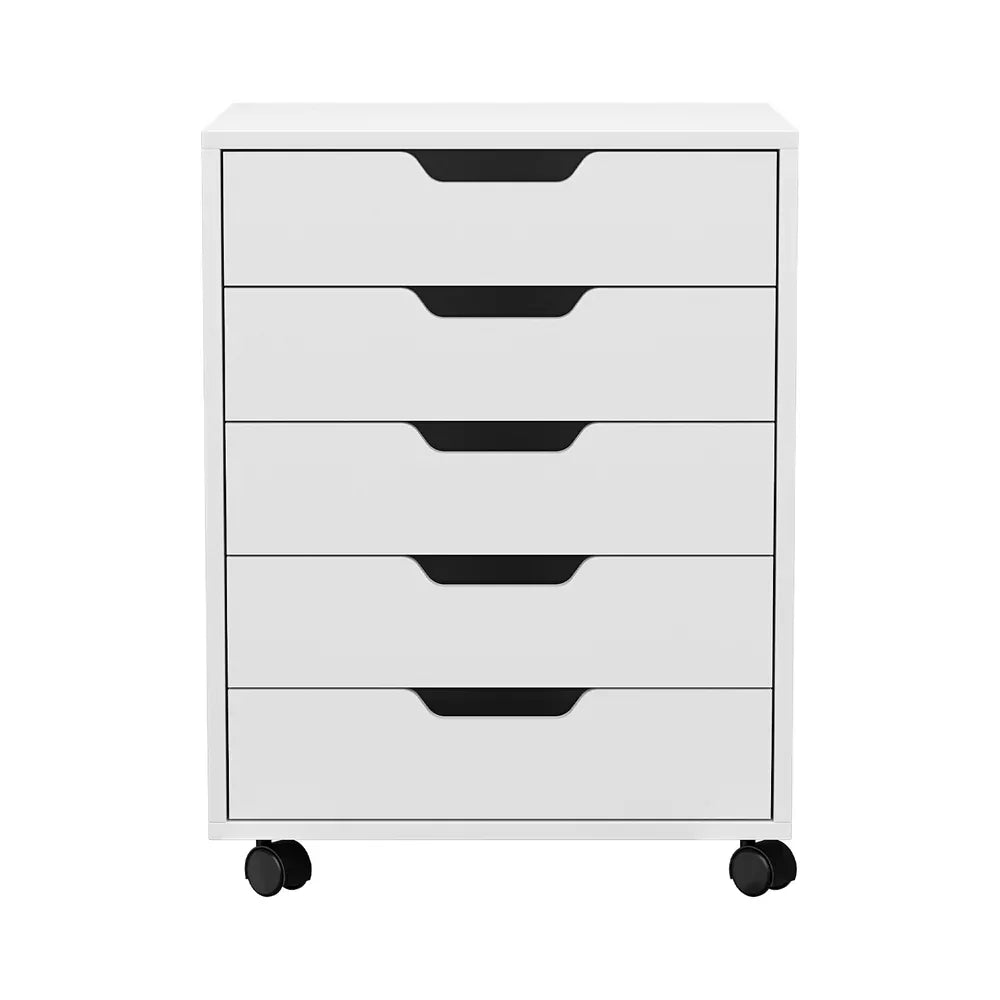 Artiss 5-Drawer Filing Cabinet Mobile Rolling Storage Cabinet Chest of Drawers Stand White - Mekamart Australia