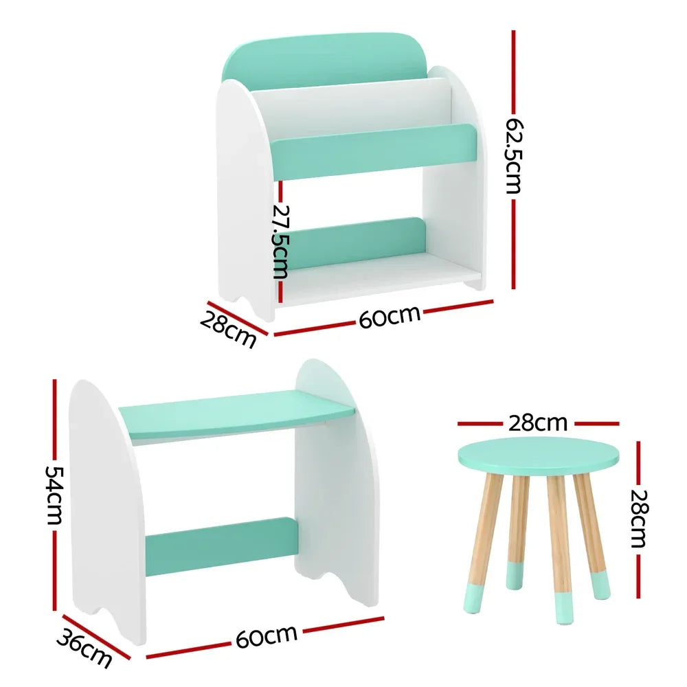 Keezi Kids Bookshelf 2 In 1 Table Chair Set Bookcase Toys Shelves Children Organiser - Mekamart Australia