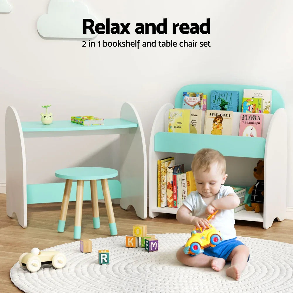 Keezi Kids Bookshelf 2 In 1 Table Chair Set Bookcase Toys Shelves Children Organiser - Mekamart Australia