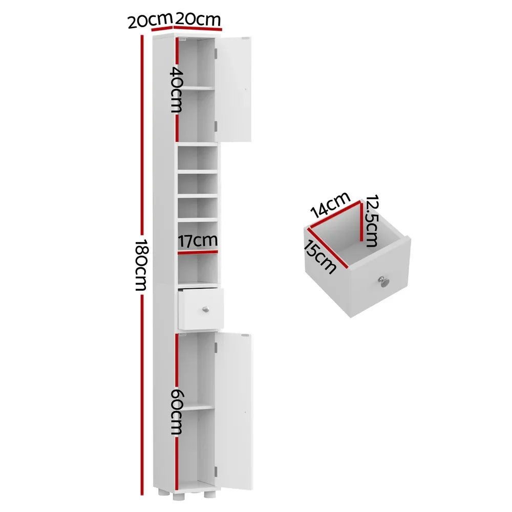 Artiss Bathroom Storage Cabinet 180cm Tall Slim Floor Cupboard Toilet Narrow Linen Tower - Mekamart Australia