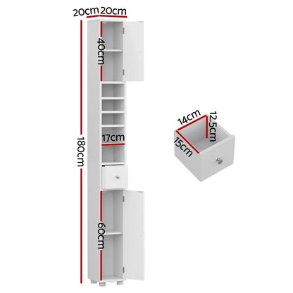 Artiss Bathroom Storage Cabinet 180cm Tall Slim Floor Cupboard Toilet Narrow Linen Tower - Mekamart Australia