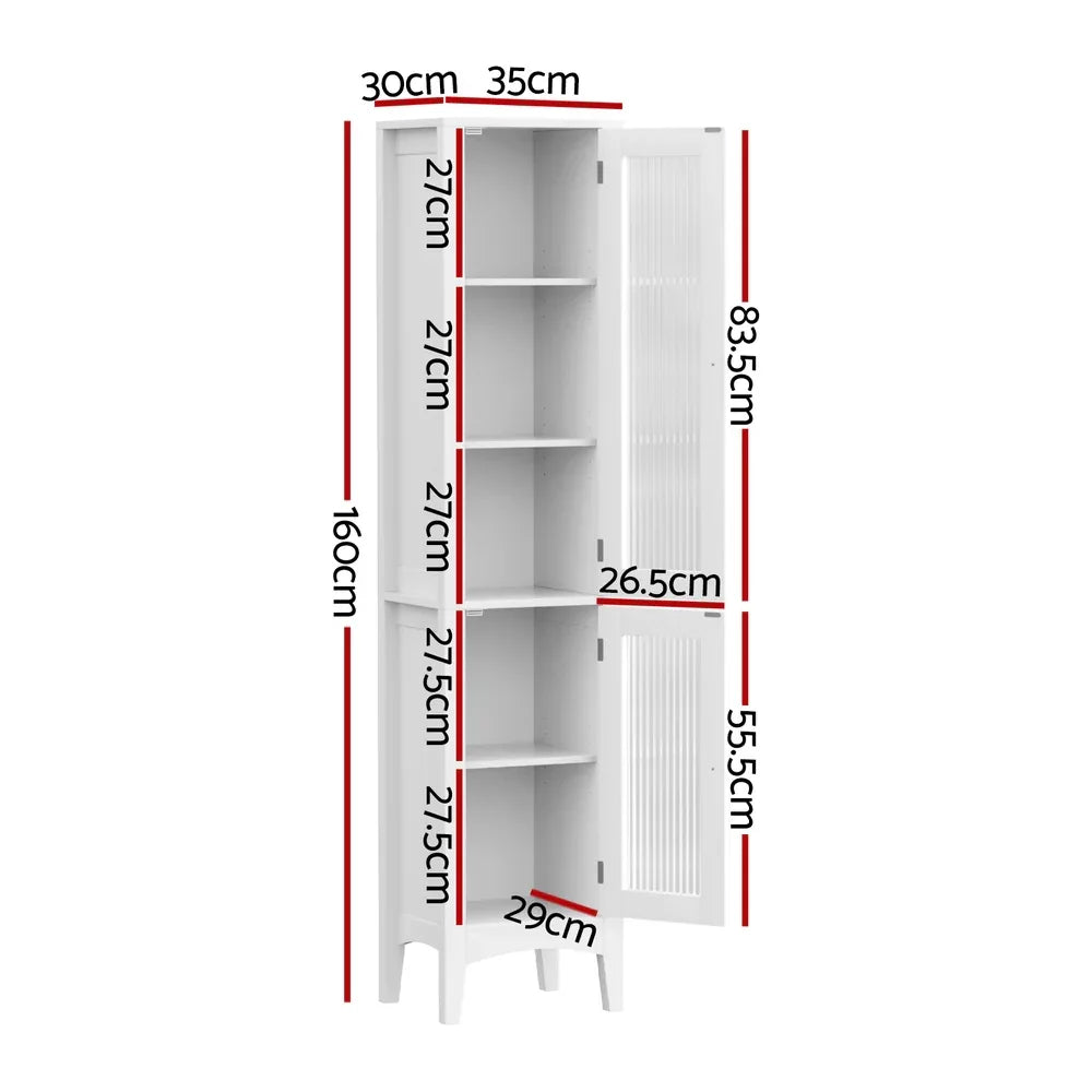 Artiss Bathroom Storage Cabinet 160cm Tall Slim Floor Cupboard Toilet Glass Door White - Mekamart Australia