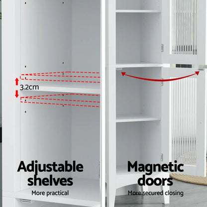 Artiss Bathroom Storage Cabinet 160cm Tall Slim Floor Cupboard Toilet Glass Door White - Mekamart Australia