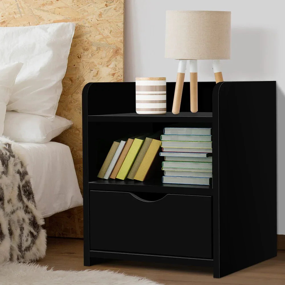 Artiss Bedside Table 1 Drawer with Shelf - FARA Black - Mekamart Australia