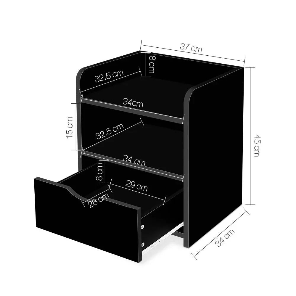 Artiss Bedside Table 1 Drawer with Shelf - FARA Black - Mekamart Australia
