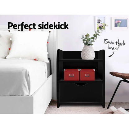 Artiss Bedside Table 1 Drawer with Shelf - FARA Black - Mekamart Australia