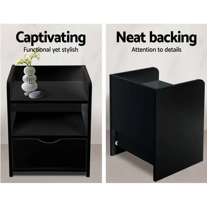 Artiss Bedside Table 1 Drawer with Shelf - FARA Black - Mekamart Australia