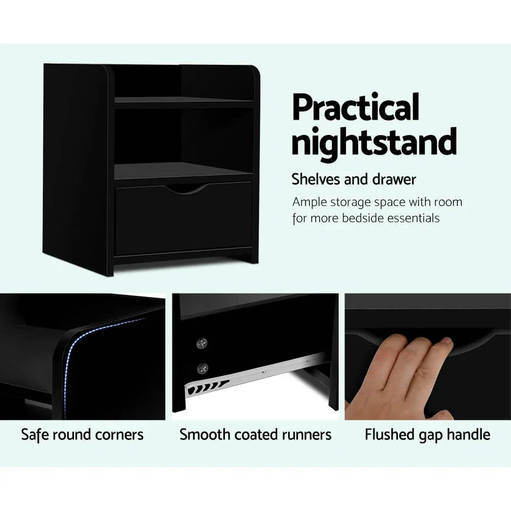 Artiss Bedside Table 1 Drawer with Shelf - FARA Black - Mekamart Australia