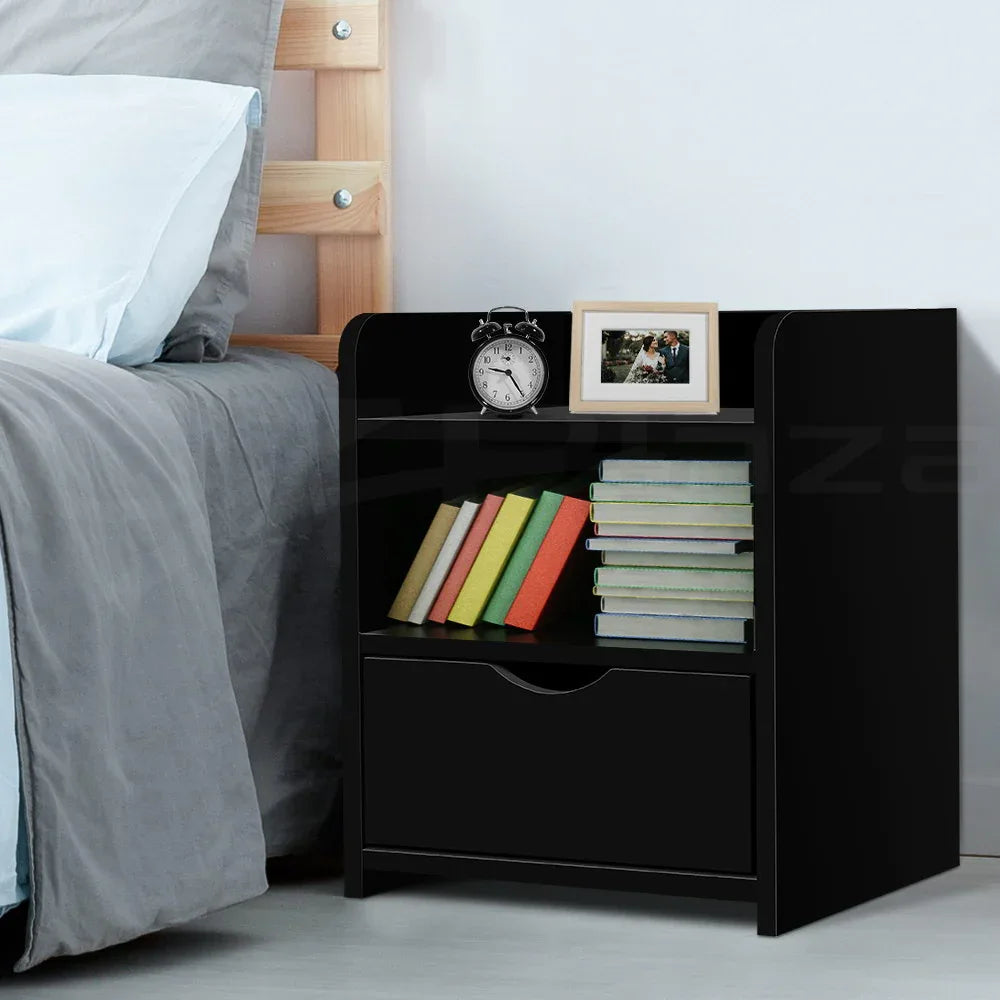 Artiss Bedside Table 1 Drawer with Shelf - FARA Black - Mekamart Australia