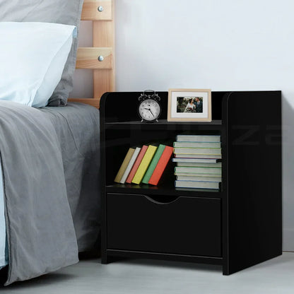 Artiss Bedside Table 1 Drawer with Shelf - FARA Black - Mekamart Australia