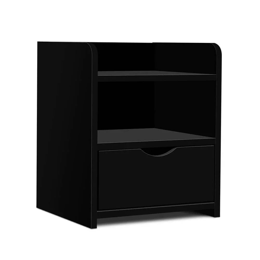 Artiss Bedside Table 1 Drawer with Shelf - FARA Black - Mekamart Australia