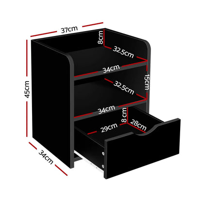 Artiss 2X Bedside Table 1 Drawer with Shelf - FARA Black - Mekamart Australia