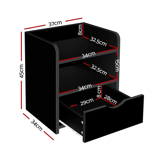 Artiss 2X Bedside Table 1 Drawer with Shelf - FARA Black - Mekamart Australia