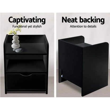 Artiss 2X Bedside Table 1 Drawer with Shelf - FARA Black - Mekamart Australia
