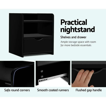 Artiss 2X Bedside Table 1 Drawer with Shelf - FARA Black - Mekamart Australia
