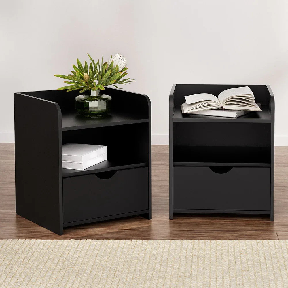 Artiss 2X Bedside Table 1 Drawer with Shelf - FARA Black - Mekamart Australia