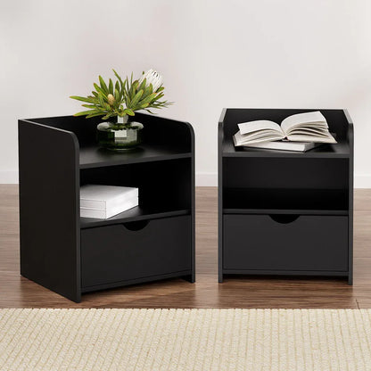 Artiss 2X Bedside Table 1 Drawer with Shelf - FARA Black - Mekamart Australia