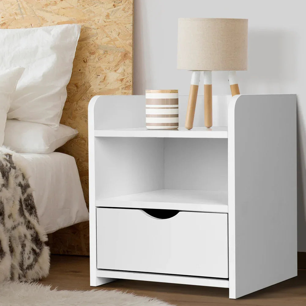 Artiss Bedside Table 1 Drawer with Shelf - FARA White - Mekamart Australia