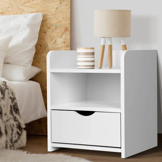 Artiss Bedside Table 1 Drawer with Shelf - FARA White - Mekamart Australia