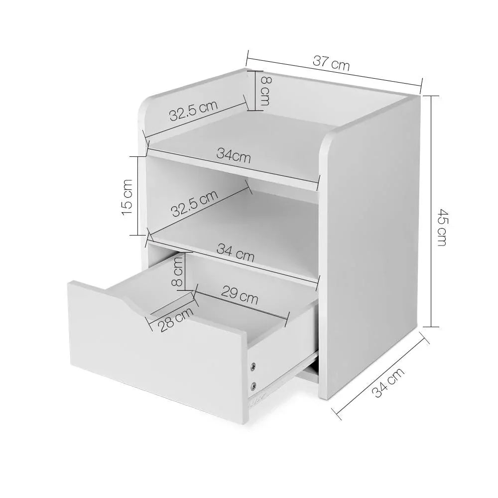 Artiss Bedside Table 1 Drawer with Shelf - FARA White - Mekamart Australia