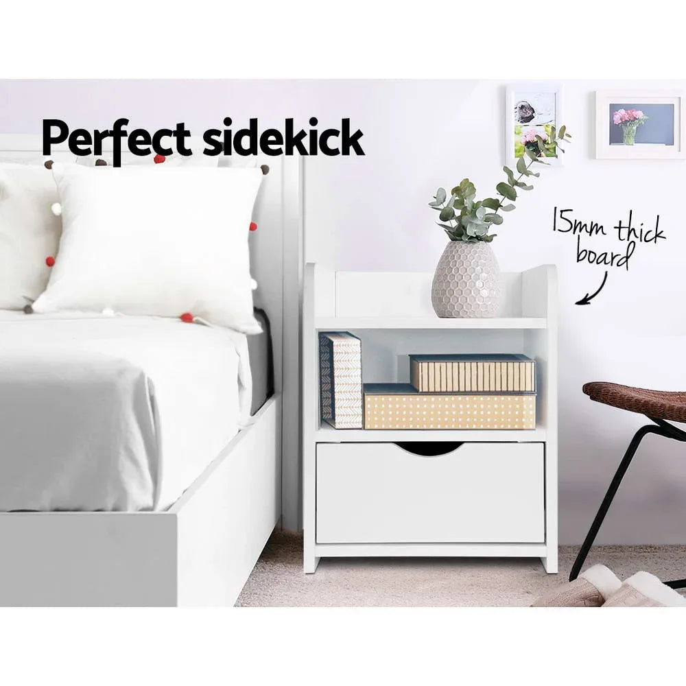 Artiss Bedside Table 1 Drawer with Shelf - FARA White - Mekamart Australia